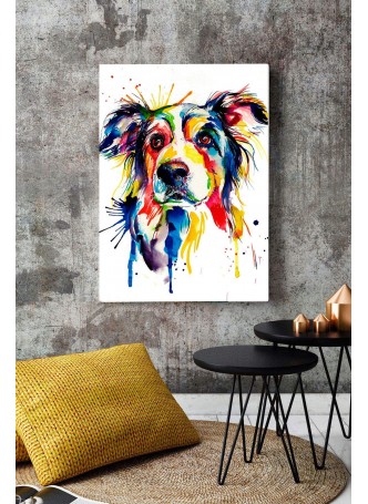 Özel Renkli Çizim Köpek Kanvas Tablo