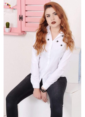 Omuz Taşlı Beyaz Gömlek