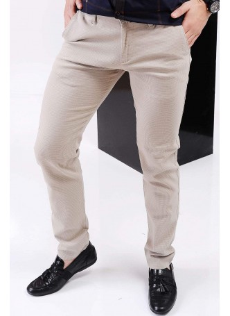 Çizgili Klasik Krem Pantolon