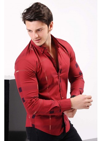 Çizgili Desenli Kırmızı Gömlek