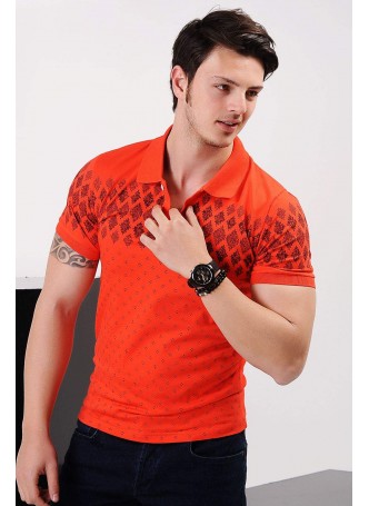 Polo Yaka Desenli Turuncu T-Shirt