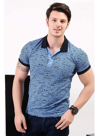 Polo Yaka Desenli Açık Mavi T-Shirt