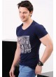 Kabartma Baskılı Lacivert T-Shirt