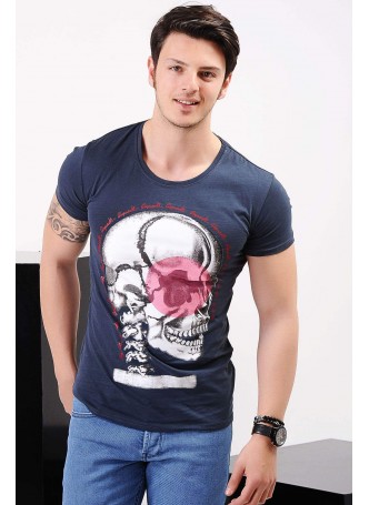 Kuru Kafa Baskılı Lacivert T-Shirt
