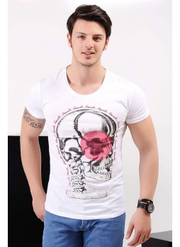 Kuru Kafa Baskılı Beyaz T-Shirt