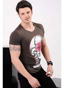 Kuru Kafa Baskılı Haki T-Shirt