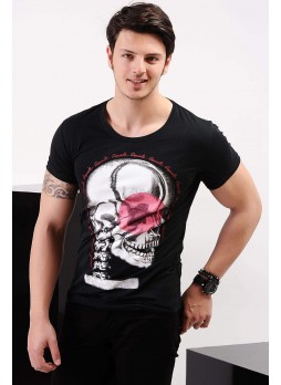 Kuru Kafa Baskılı Siyah T-Shirt
