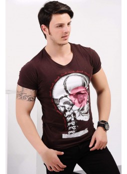 Kurukafa Baskılı Bordo T-shirt