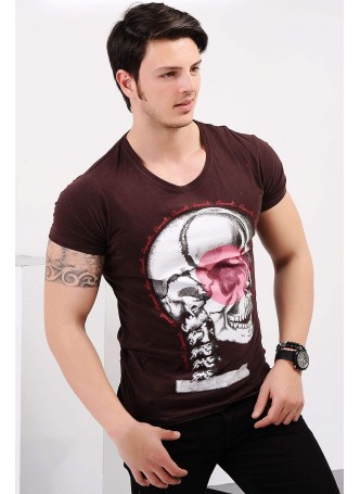 Kurukafa Baskılı Bordo T-shirt