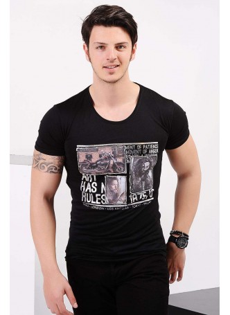 Kabartma Baskılı Siyah T-shirt