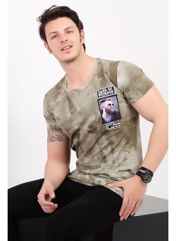 Armalı Desenli Haki T-shirt
