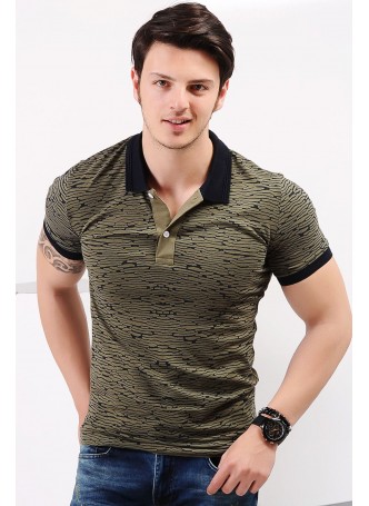 Desenli Polo Yaka Haki T-shirt