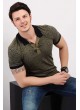 Desenli Polo Yaka Haki T-shirt
