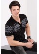 Desenli Polo Yaka Siyah T-shirt