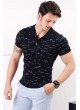 Çizgili Desenli Polo Yaka Lacivert T-shirt