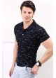 Çizgili Desenli Polo Yaka Lacivert T-shirt