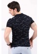 Çizgili Desenli Polo Yaka Lacivert T-shirt