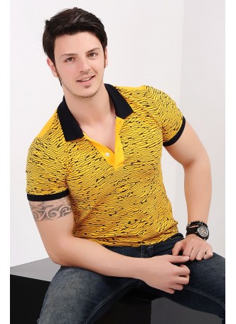 Desenli Polo Yaka Sarı T-shirt
