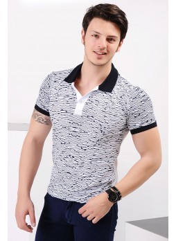Desenli Polo Yaka Beyaz T-shirt