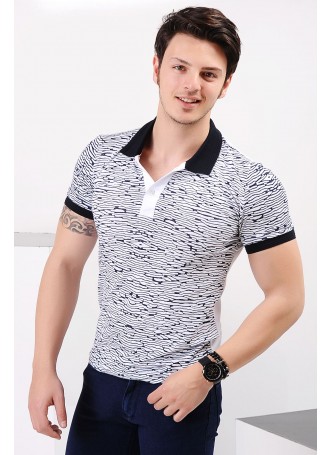Desenli Polo Yaka Beyaz T-shirt