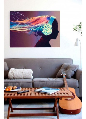Neon Kulaklıklı Kız Kanvas Tablo