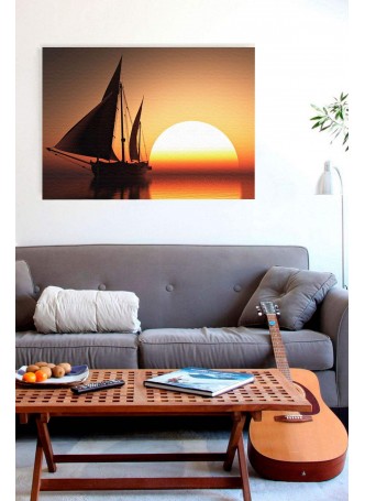 Özel Dekoratif Gün Batımı Yat Kanvas Tablo
