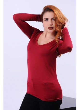 V Yaka Kırmızı Bluz