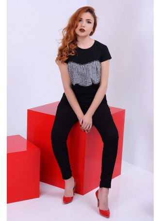Pitikareli Kuşaklı Siyah Bluz
