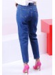 Happy İşlemeli Kesik Mavi Denim