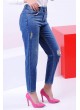 Happy İşlemeli Kesik Mavi Denim