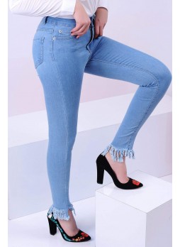 Püskül Paça Açık Mavi Denim