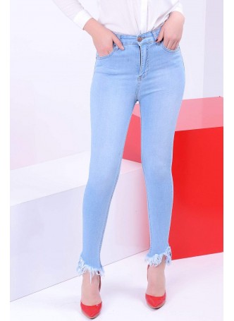 Püskül Paça Buz Mavisi Denim