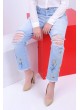Parçalı İşlemeli Buz Mavisi Denim