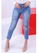 Parçalı Yıkamalı Mavi Denim