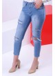 Parçalı Yıkamalı Mavi Denim