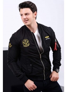 Armalı Siyah Bomber Ceket