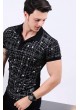 Desenli Polo Yaka Siyah T-shirt