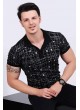 Desenli Polo Yaka Siyah T-shirt