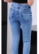 Turkuaz İşlemeli Mavi Denim