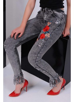 İşlemeli Siyah Denim