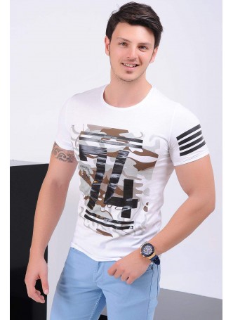 74 Baskılı Beyaz T-shirt