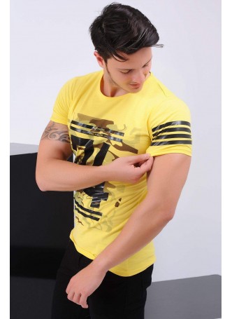 74 Baskılı Sarı T-shirt