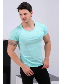 Kesik Cep Nil Yeşili T-shirt