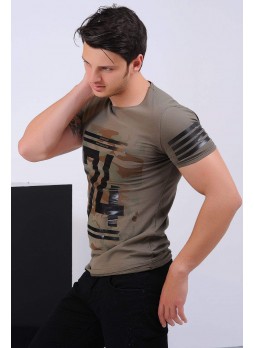 74 Baskılı Haki T-shirt