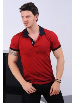 Martılı Polo Yaka Kırmızı T-shirt