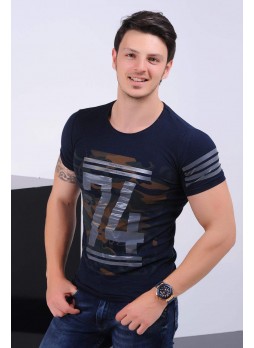 74 Baskılı Lacivert T-shirt