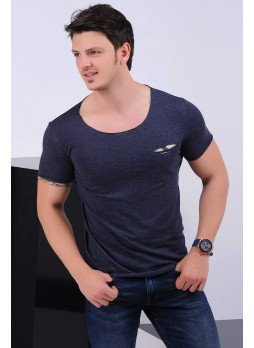Kesik Cep Lacivert T-shirt