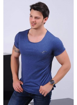 Kesik Cep Mavi T-shirt