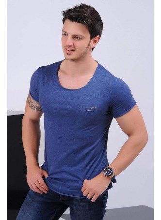 Kesik Cep Mavi T-shirt