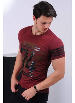 74 Baskılı Bordo T-shirt